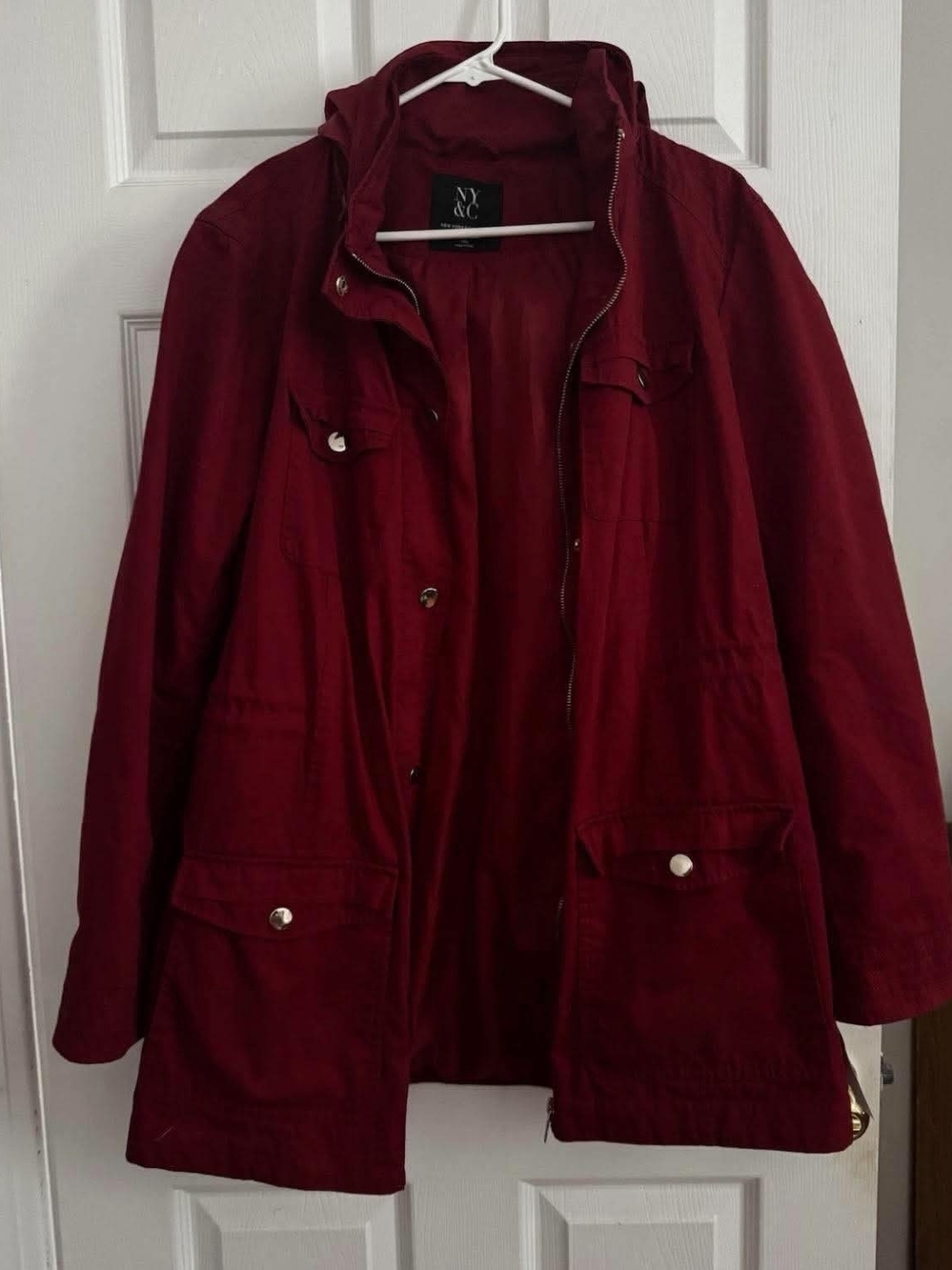New York & Company Women's Deep Burgundy Hooded Utility Jacket